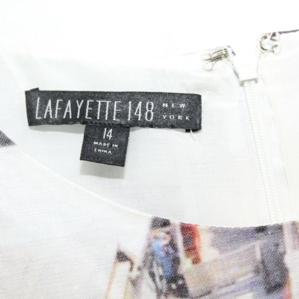 Lafayette 148 New York 100% Linen Beach Scene Shift Sheath Dress Size 14 H13021 - Picture 4 of 9